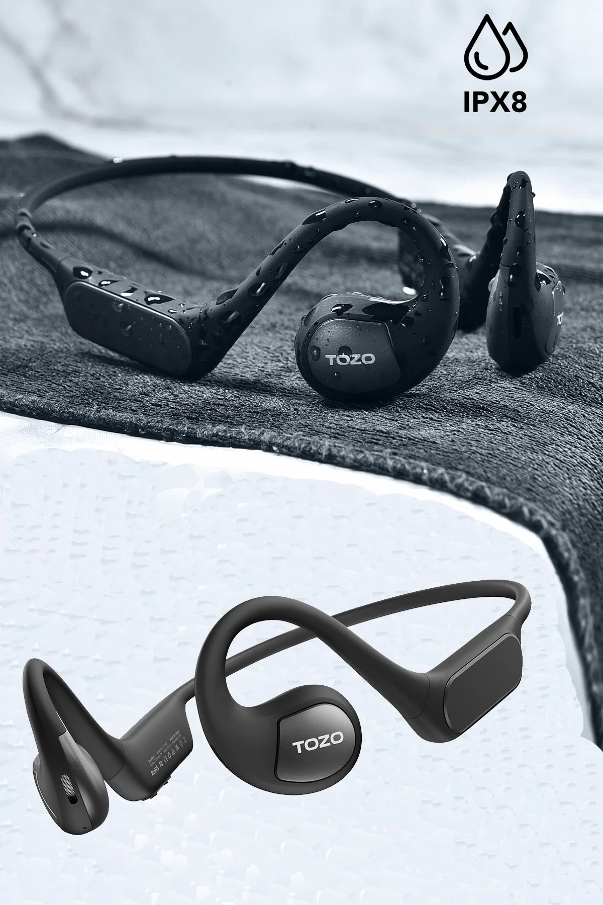 Tozo OpenReal IPX8 Su Geçirmez 16.2mm Dinamik Sürücü Bluetooth 5.3 Kablosuz TWS Airpods Kulaklık - Siyah — görsel 2