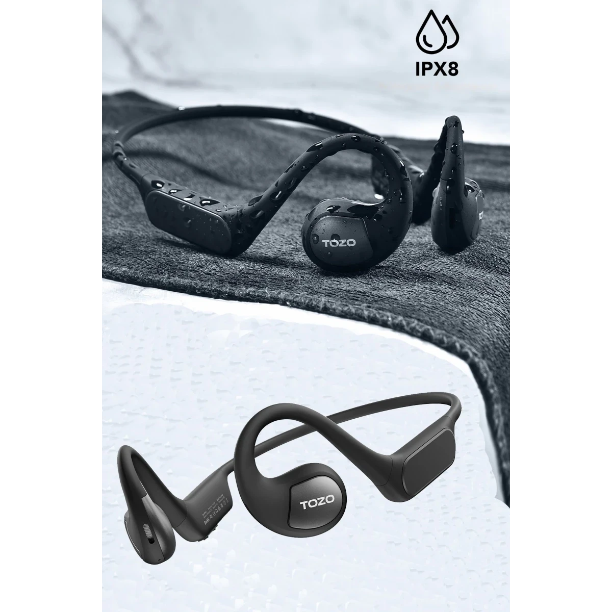 Tozo OpenReal IPX8 Su Geçirmez 16.2mm Dinamik Sürücü Bluetooth 5.3 Kablosuz TWS Airpods Kulaklık - Siyah — görsel 7