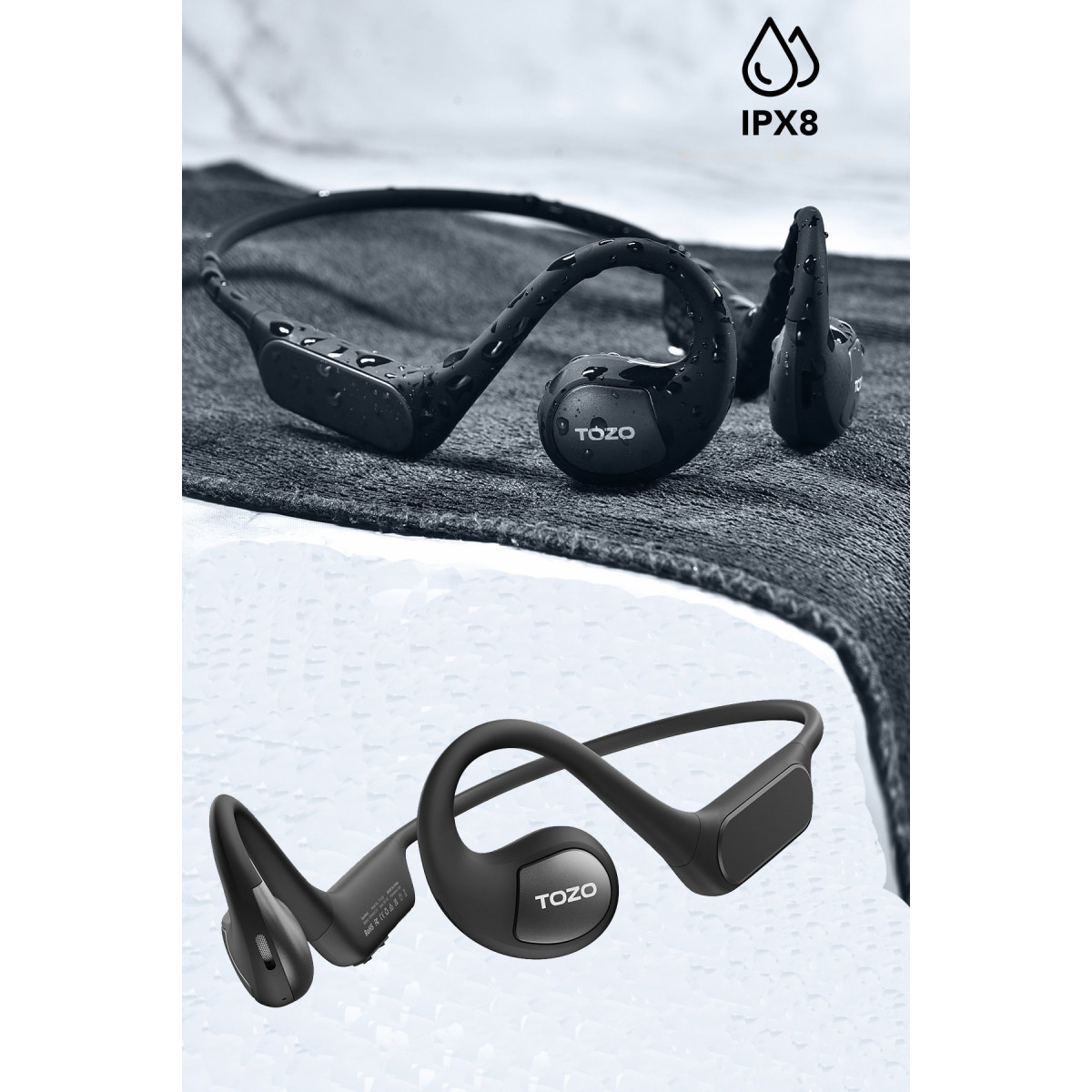 Tozo OpenReal IPX8 Su Geçirmez 16.2mm Dinamik Sürücü Bluetooth 5.3 Kablosuz TWS Airpods Kulaklık - Siyah — görsel 12