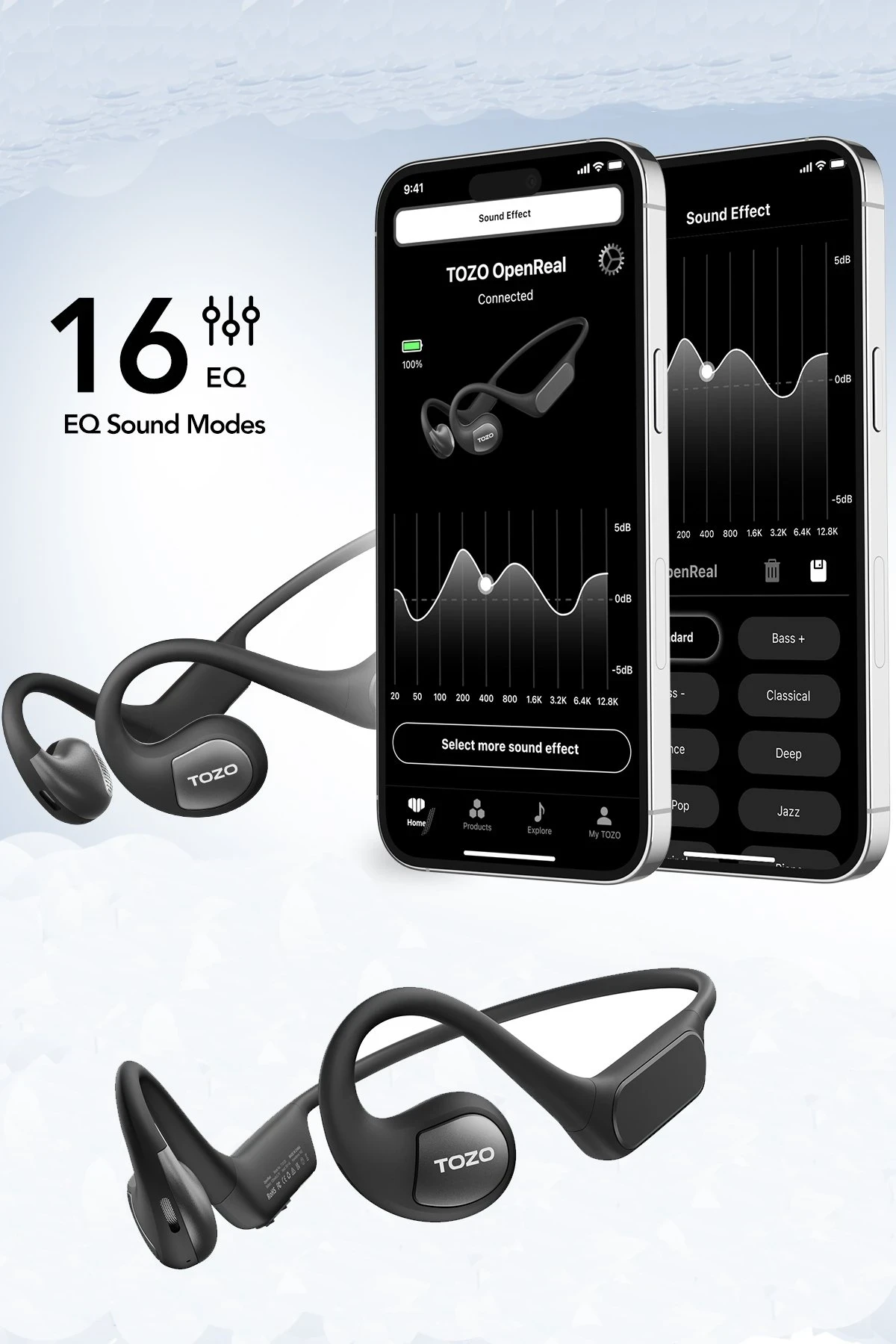 Tozo OpenReal IPX8 Su Geçirmez 16.2mm Dinamik Sürücü Bluetooth 5.3 Kablosuz TWS Airpods Kulaklık - Siyah — görsel 3