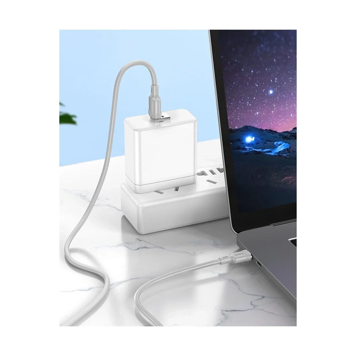 Hoco. U131 1.2M 2in1 USB ve Type-C to Type-C Şarj Data Kablosu - Beyaz