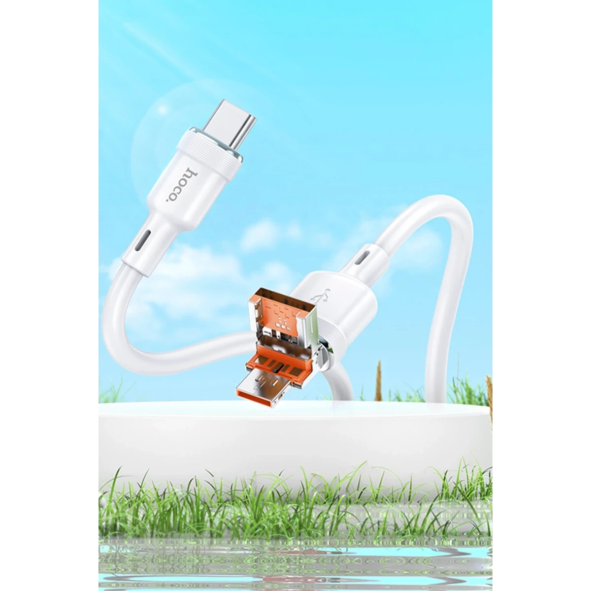 Hoco. U131 1.2M 2in1 USB ve Type-C to Type-C Şarj Data Kablosu - Gri