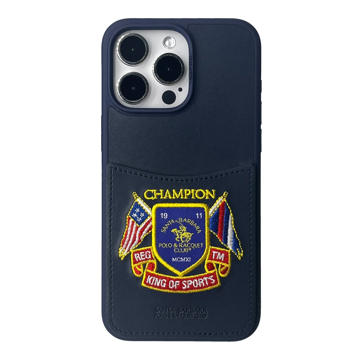 Santa Barbara Polo Racquet Club Apple iPhone 15 Pro Abner İçi Süet Nakış Desenli Kartvizitli Kılıf - Lacivert