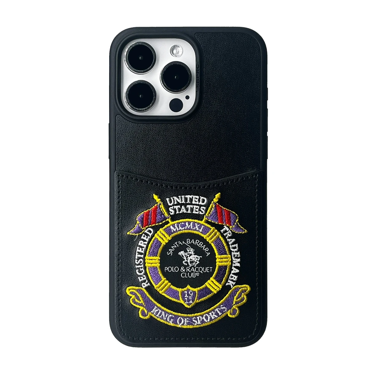 Santa Barbara Polo Racquet Club Apple iPhone 15 Pro Max Abner İçi Süet Nakış Desenli Kartvizitli Kılıf - Siyah