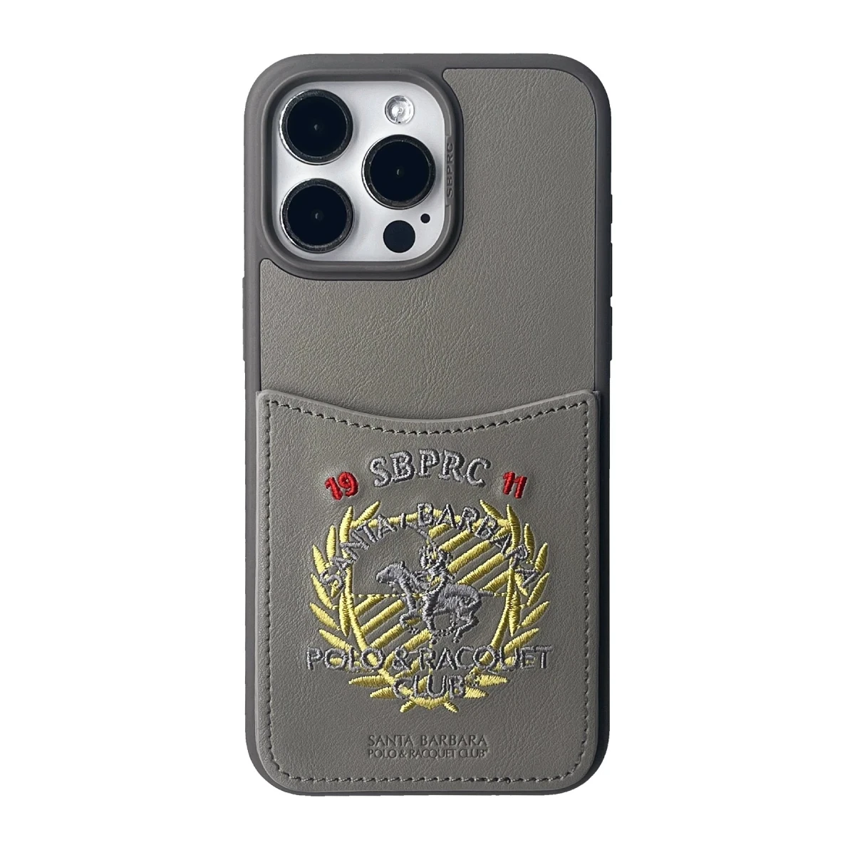 Santa Barbara Polo Racquet Club Apple iPhone 15 Pro Max Abner İçi Süet Nakış Desenli Kartvizitli Kılıf - Titan Gri