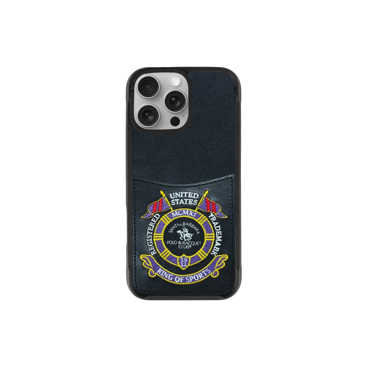 Santa Barbara Polo Racquet Club Apple iPhone 16 Pro Abner İçi Süet Nakış Desenli Kartvizitli Kılıf - Siyah