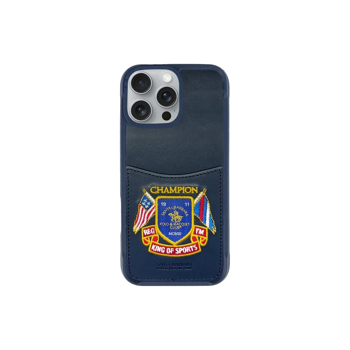 Santa Barbara Polo Racquet Club Apple iPhone 16 Pro Abner İçi Süet Nakış Desenli Kartvizitli Kılıf - Lacivert