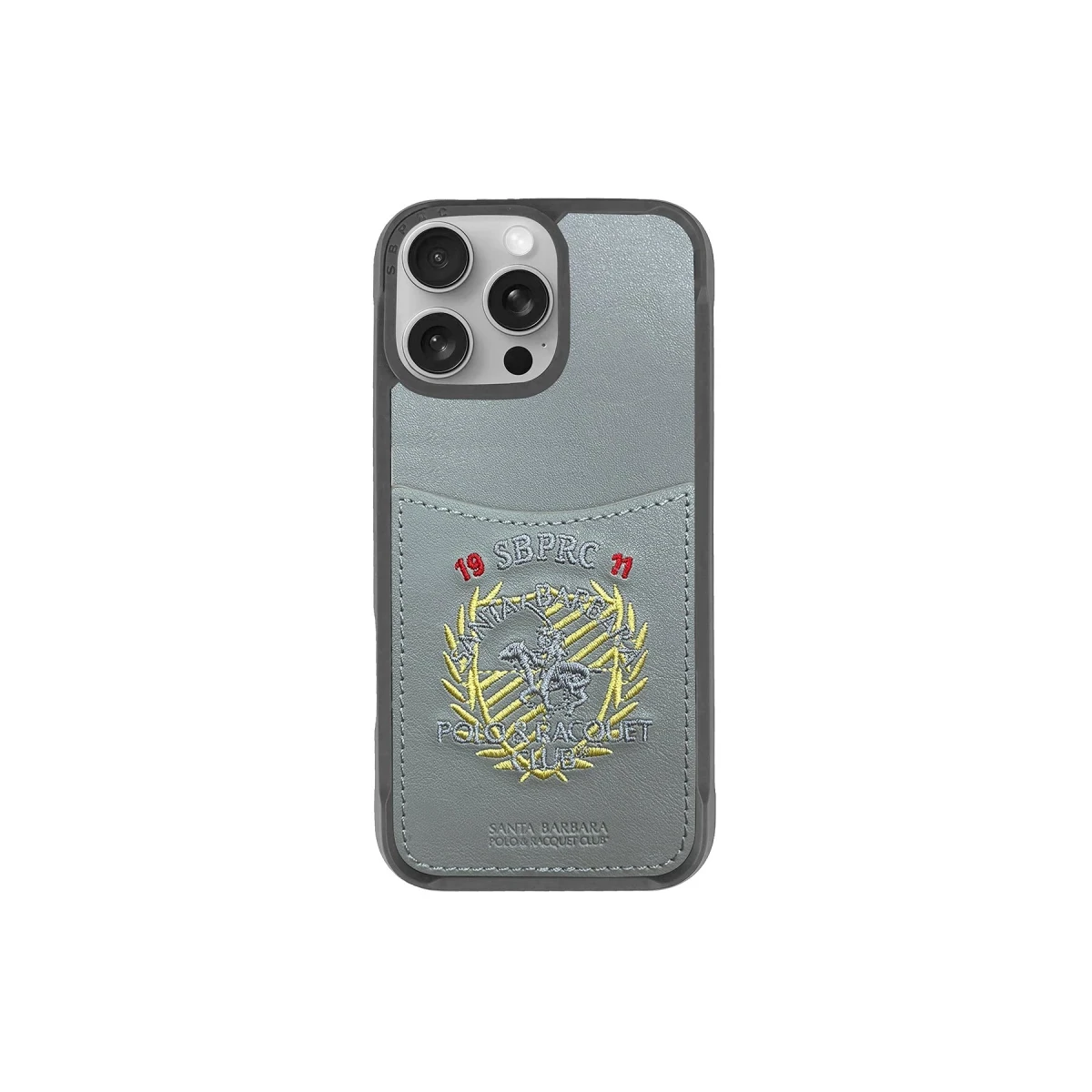 Santa Barbara Polo Racquet Club Apple iPhone 16 Pro Abner İçi Süet Nakış Desenli Kartvizitli Kılıf - Titan Gri