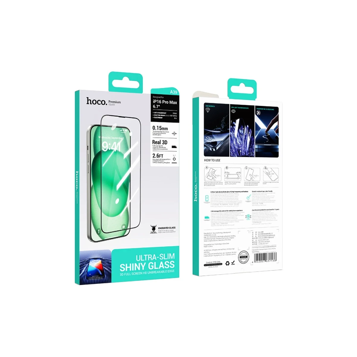 Hoco. Apple iPhone 16 Pro 3D Engraved HD Cam Ekran Koruyucu - Siyah
