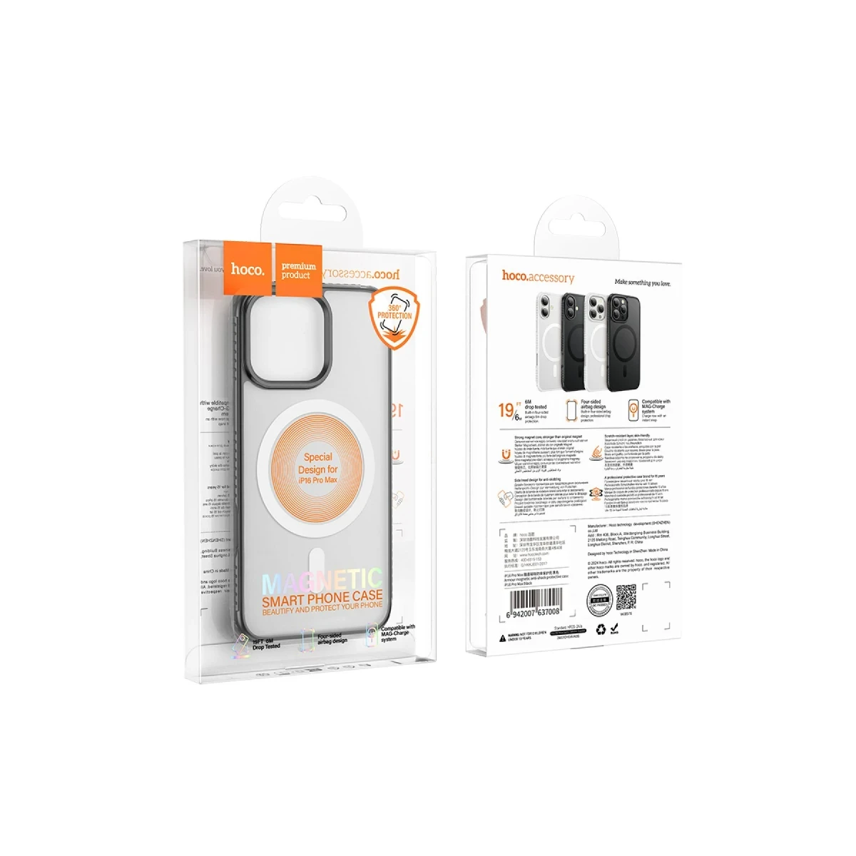 Hoco. Apple iPhone 16 Pro Max Armour Antishock Protective Magsafe Kapak - Siyah