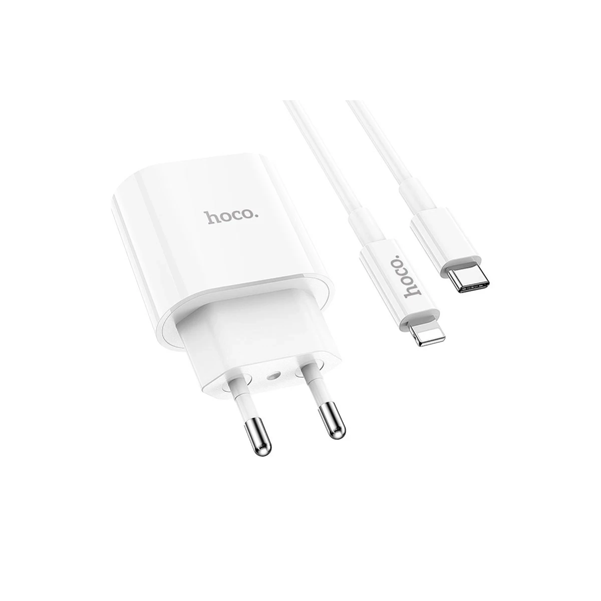 Hoco. C94A Metro 20W Type-C Çıkışlı Ekstra Type-C to Lightning Kablolu PD Hızlı Şarj Aleti - Beyaz