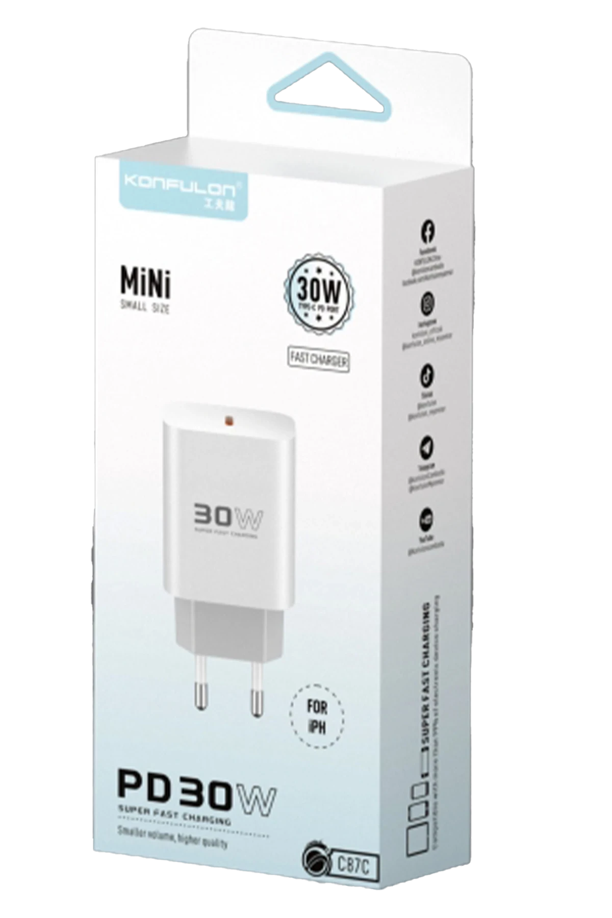 Konfulon C87C 30W Type-C Çıkışlı Ekstra DL50 1M Type-C to Lightning Kablolu PD Şarj Cihazı - Beyaz — görsel 4