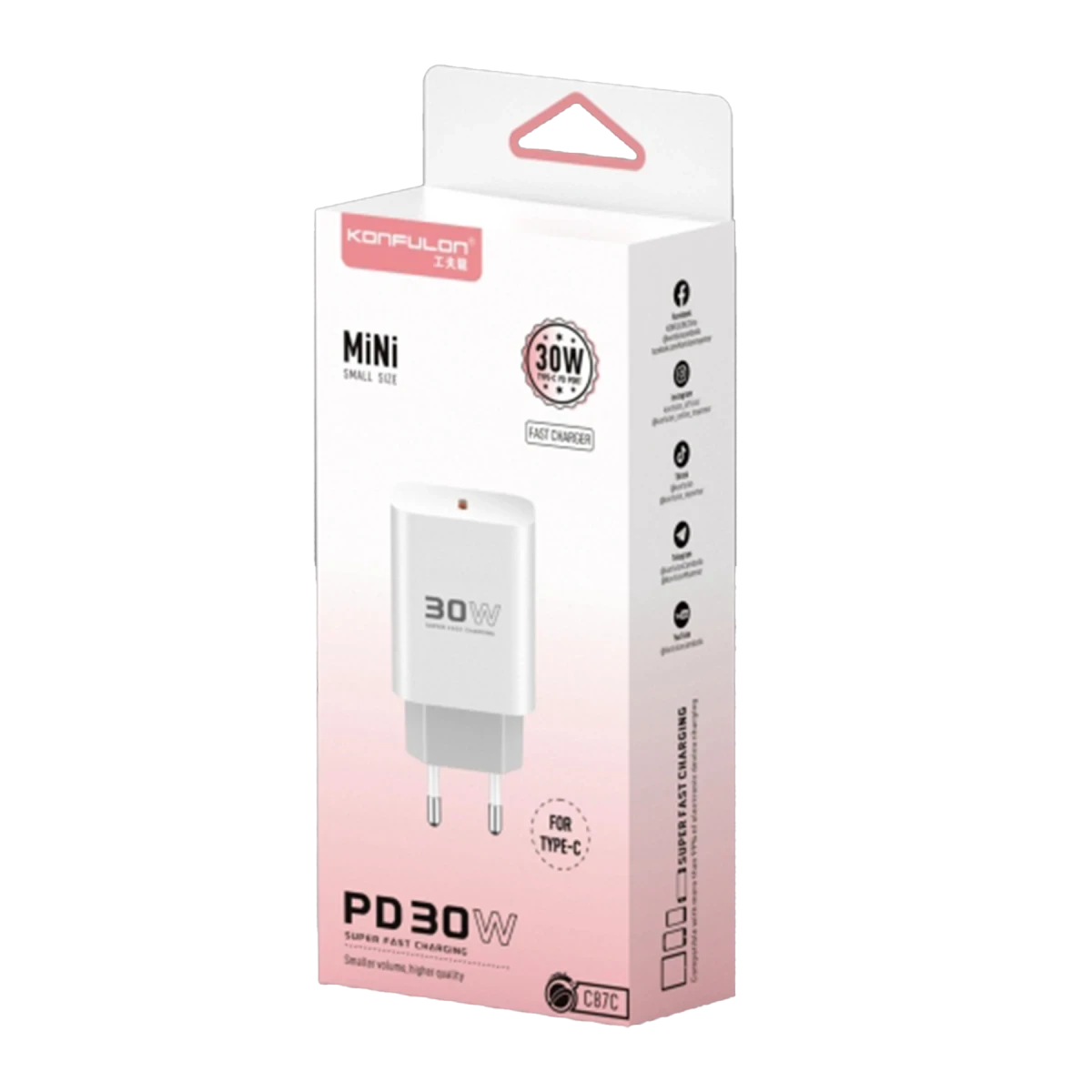 Konfulon C87C 30W Type-C Çıkışlı Ekstra DL51 1M Type-C to Type-C Kablolu PD Şarj Cihazı - Beyaz — görsel 8