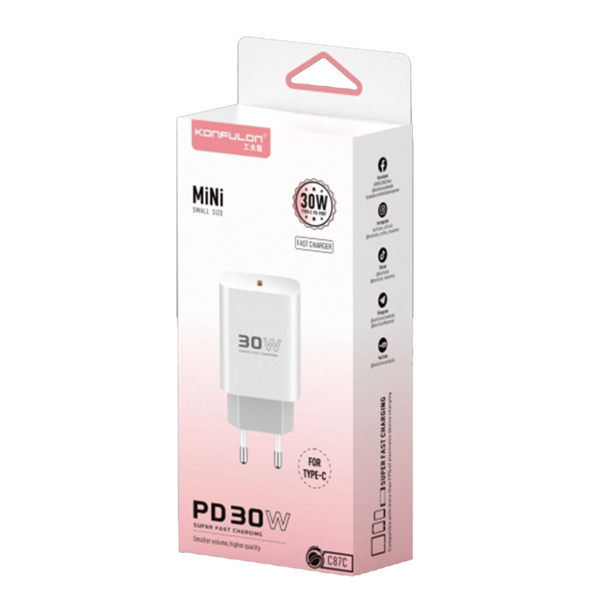 Konfulon C87C 30W Type-C Çıkışlı Ekstra DL51 1M Type-C to Type-C Kablolu PD Şarj Cihazı - Beyaz — görsel 12