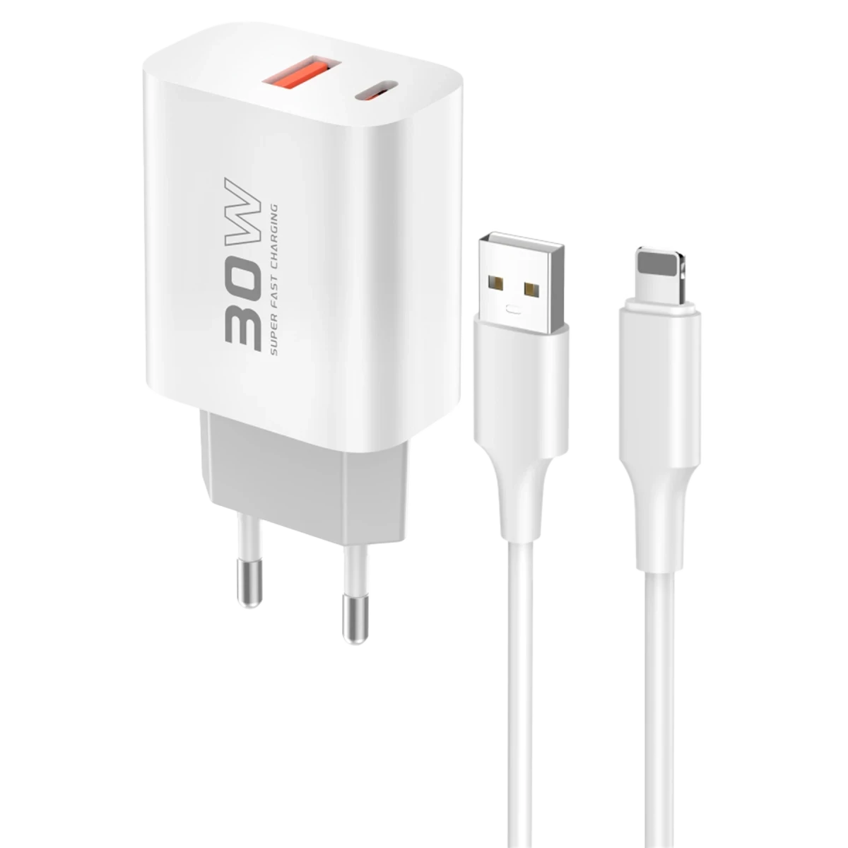 Konfulon C89Q 1 Adet 30W Type-C ve 1 Adet 22.5W USB Çıkışlı Ekstra DL48 1M USB to Lightning Kablolu PD Şarj Cihazı - Beyaz — görsel 5