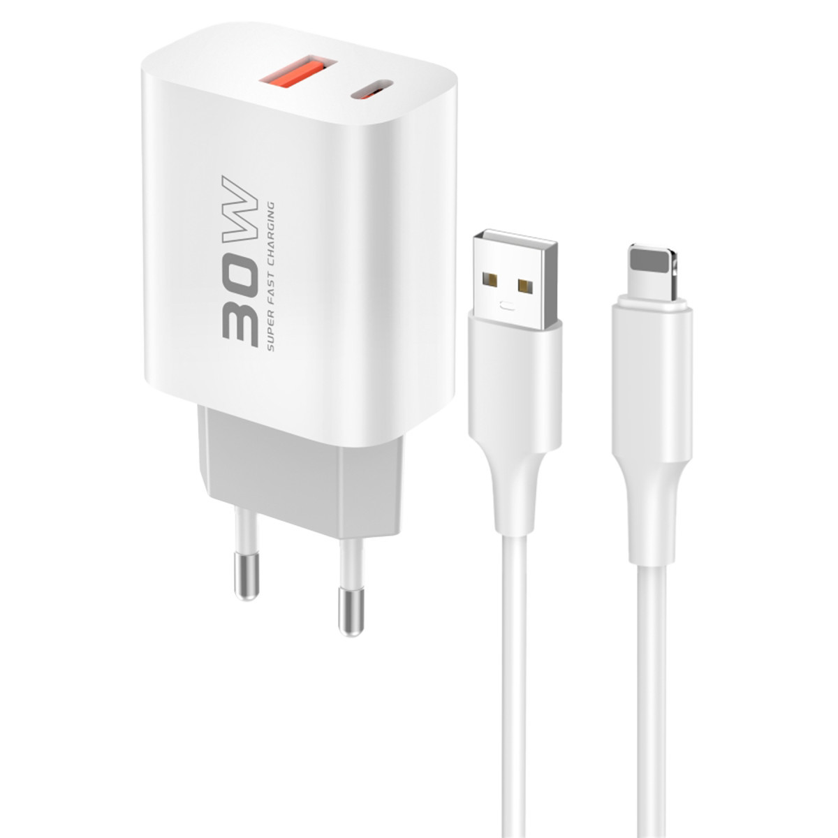 Konfulon C89Q 1 Adet 30W Type-C ve 1 Adet 22.5W USB Çıkışlı Ekstra DL48 1M USB to Lightning Kablolu PD Şarj Cihazı - Beyaz — görsel 9