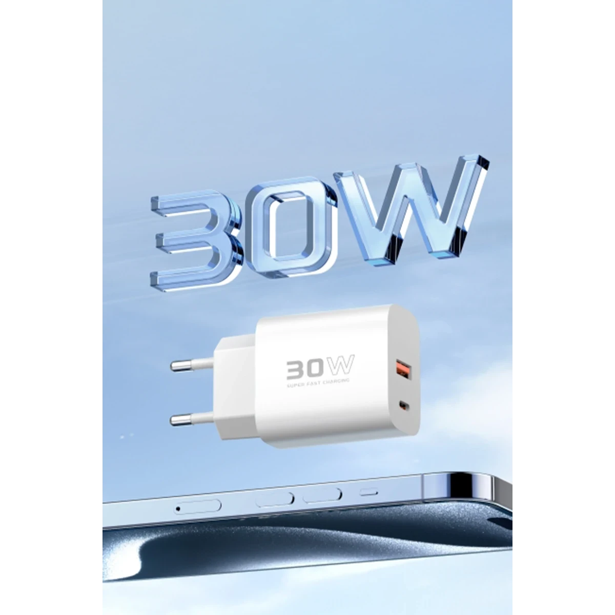 Konfulon C89Q 1 Adet 30W Type-C ve 1 Adet 22.5W USB Çıkışlı Ekstra DL48 1M USB to Lightning Kablolu PD Şarj Cihazı - Beyaz — görsel 6