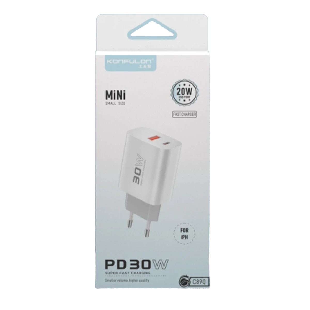 Konfulon C89Q 1 Adet 30W Type-C ve 1 Adet 22.5W USB Çıkışlı Ekstra DL48 1M USB to Lightning Kablolu PD Şarj Cihazı - Beyaz — görsel 8