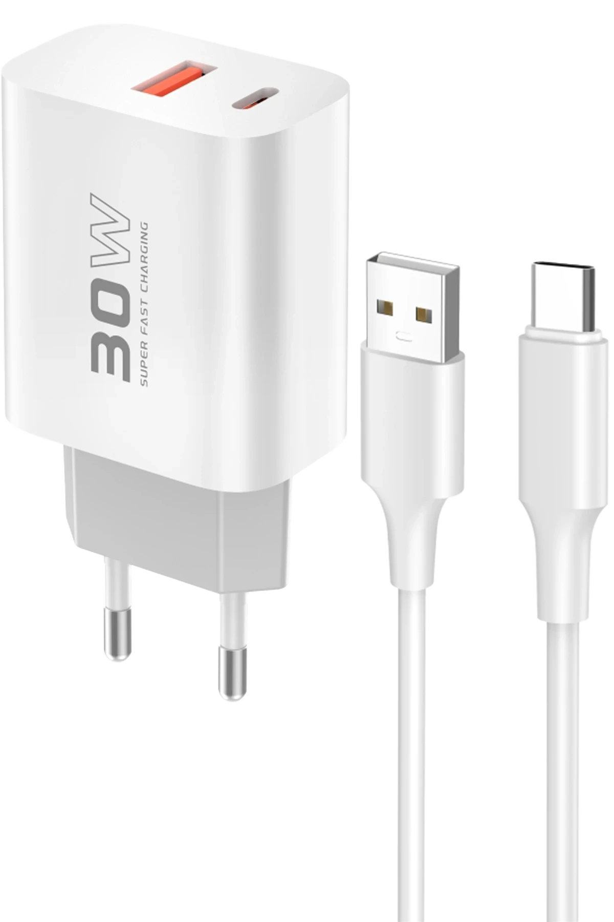 Konfulon C89Q 1 Adet 30W Type-C ve 1 Adet 22.5W USB Çıkışlı Ekstra DL49 1M USB to Type-C Kablolu PD Şarj Cihazı - Beyaz
