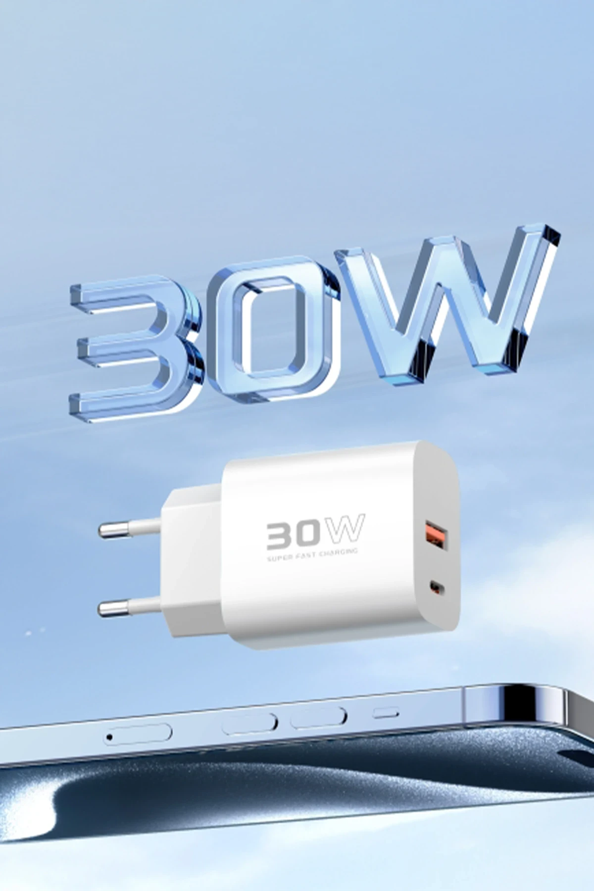 Konfulon C89Q 1 Adet 30W Type-C ve 1 Adet 22.5W USB Çıkışlı Ekstra DL49 1M USB to Type-C Kablolu PD Şarj Cihazı - Beyaz