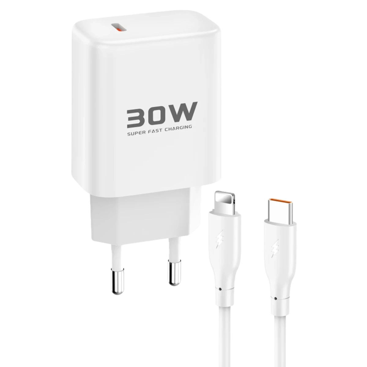 Joko JK89 30W Type-C Çıkışlı Ekstra DC66 1M Type-C to Lightning  Kablolu PD Şarj Cihazı - Beyaz — görsel 5