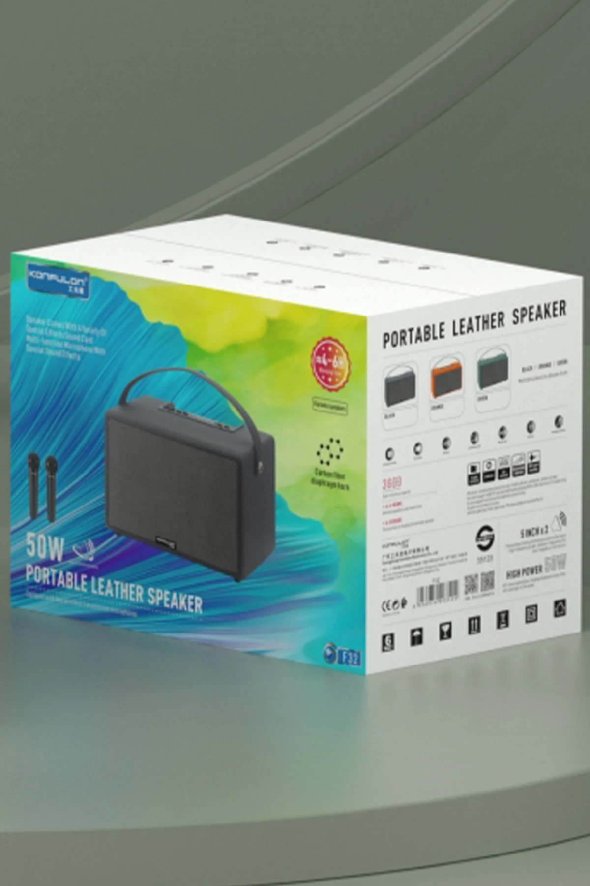 Konfulon F32 2x50W Sürücülü 2 Adet Mikrofonlu BT 5.2 Kablosuz Hoparlör - Yeşil