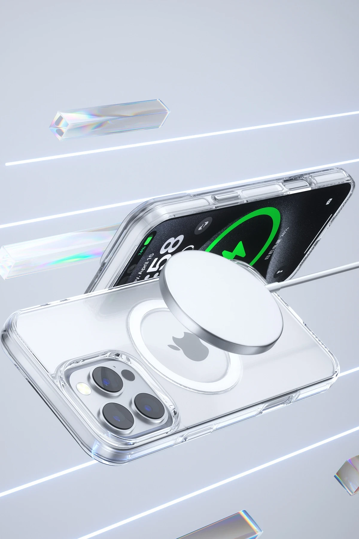 Joko iPhone 15 Pro Max Gleam PC Sert Magsafe Kılıf - Şeffaf-Siyah