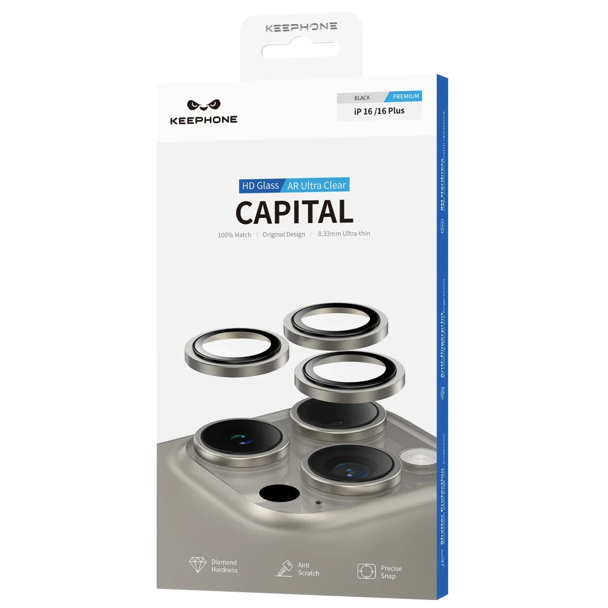 Keephone Apple iPhone 16 Capital Alüminyum AR Kamera Lens Koruyucu - Mavi