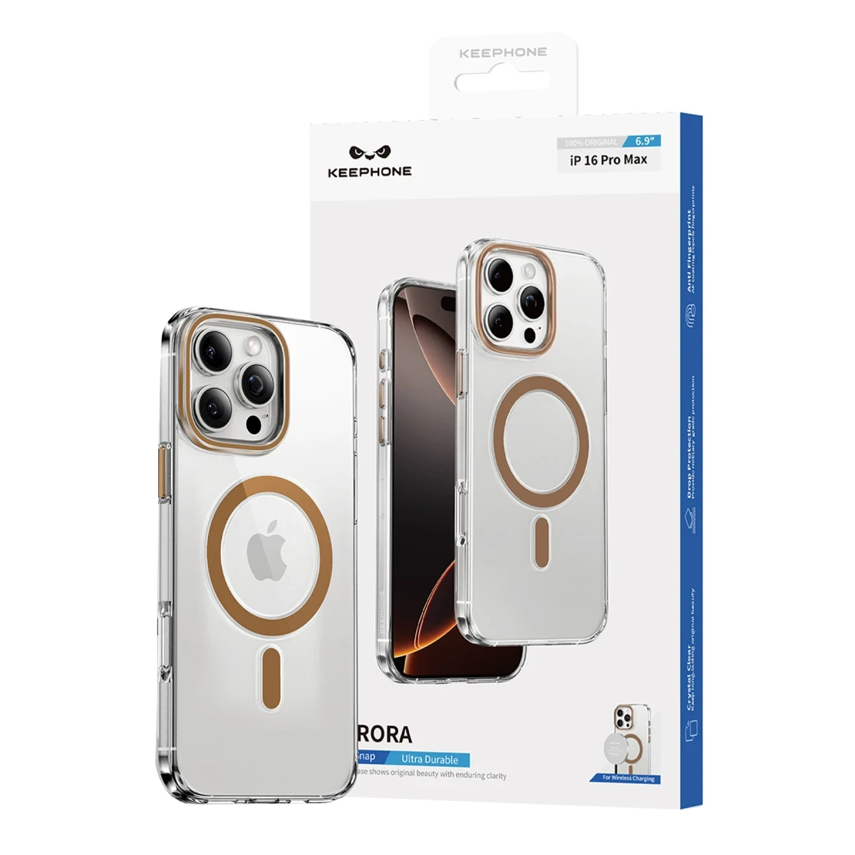 Keephone Apple iPhone 16 Pro Max Aurora Şeffaf Magsafe Kılıf - Natural Titanyum