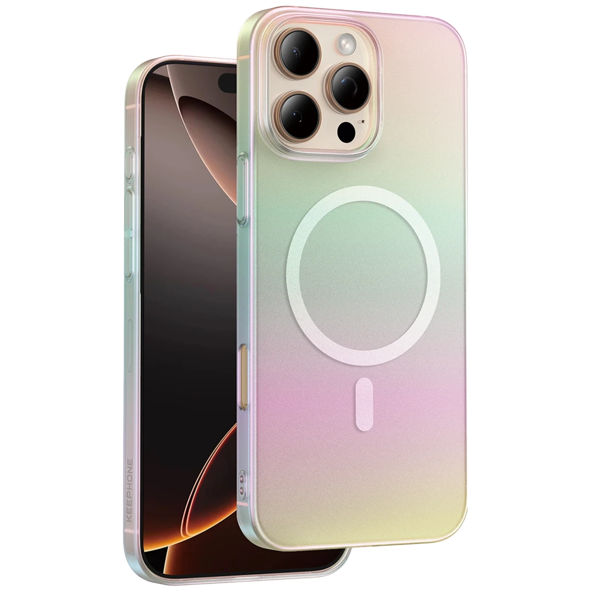 Keephone Apple iPhone 16 Pro Fantasia Gökkuşağı Magsafe Kılıf - Beyaz