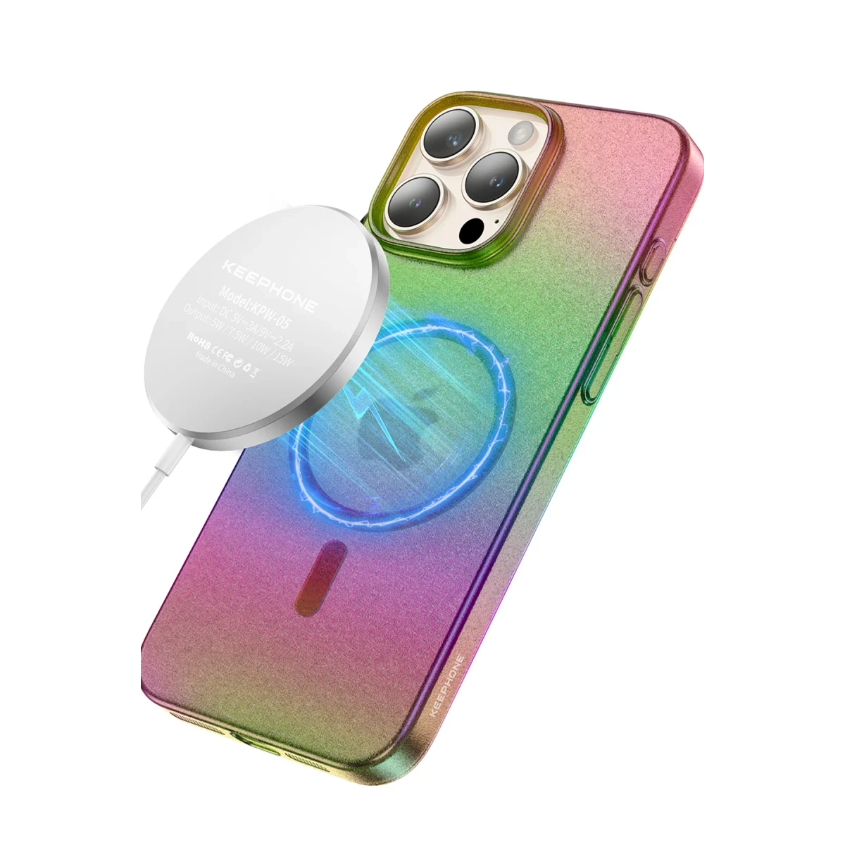 Keephone Apple iPhone 16 Pro Fantasia Gökkuşağı Magsafe Kılıf - Beyaz