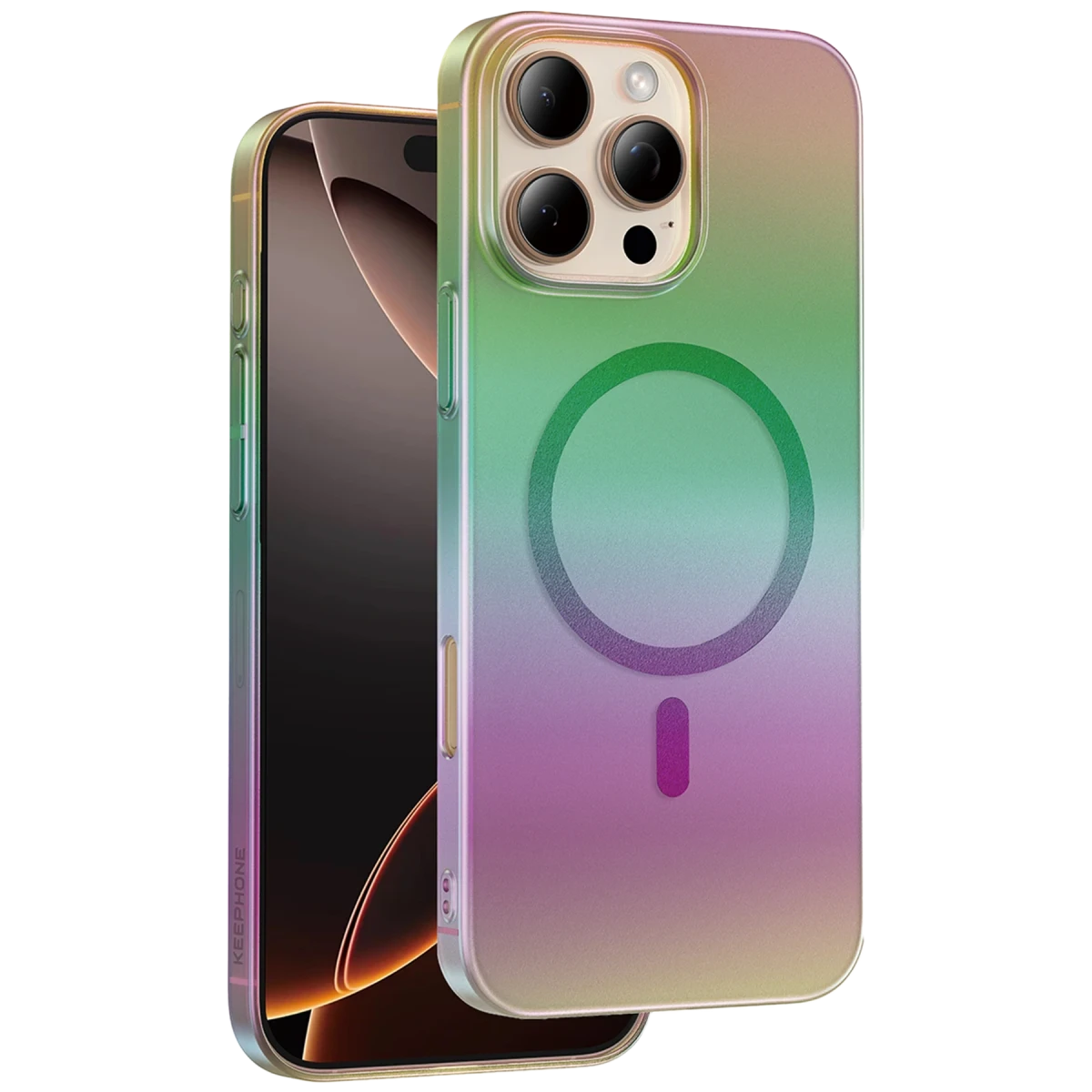 Keephone Apple iPhone 16 Pro Fantasia Gökkuşağı Magsafe Kılıf - Siyah