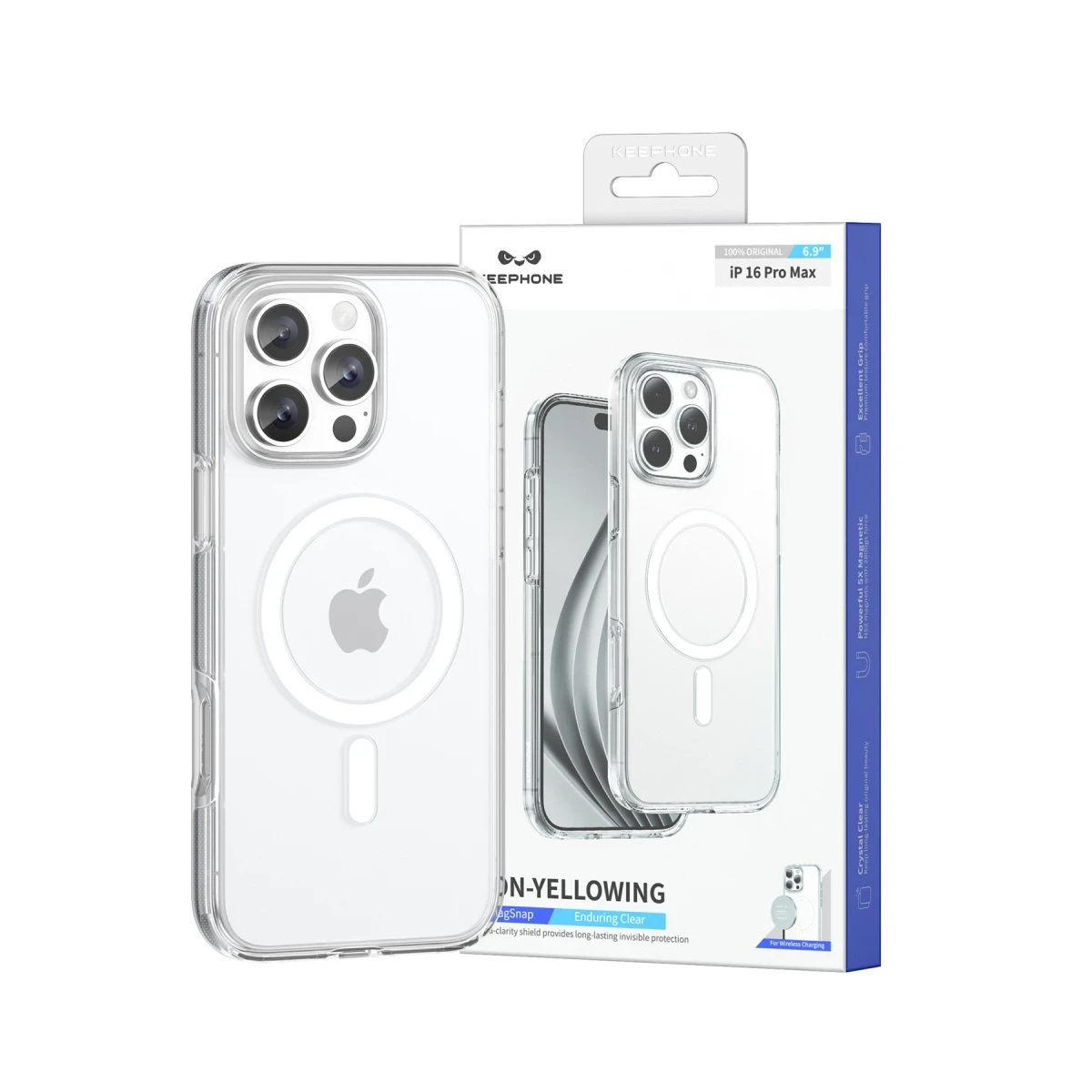 Keephone Apple iPhone 16 Pro Non Yellow Şeffaf Magsafe Kılıf - Şeffaf