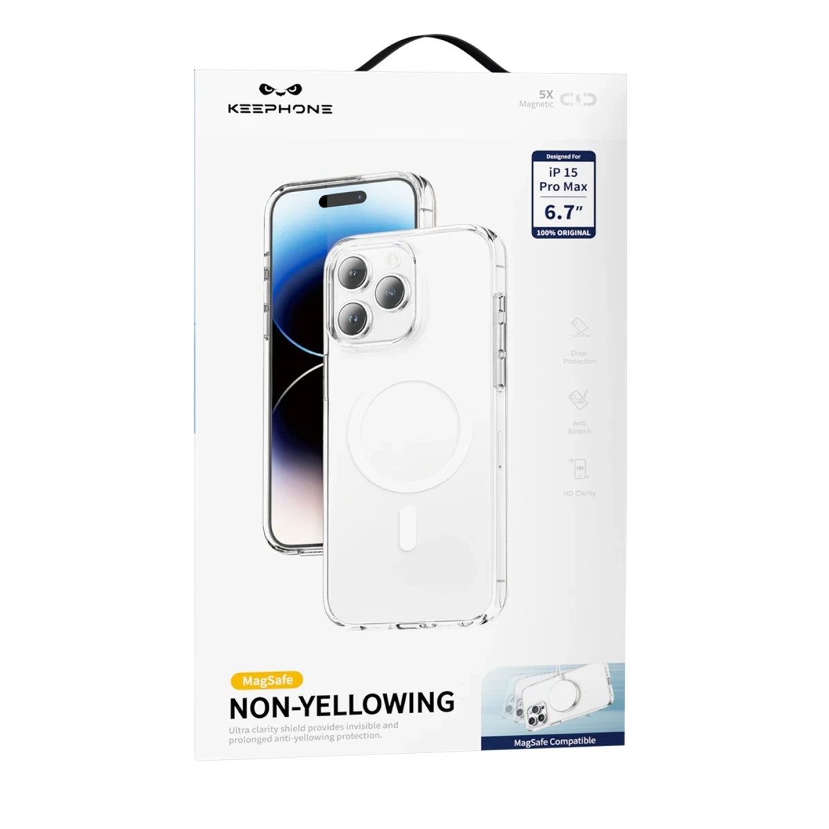 Keephone Apple iPhone 15 Plus Non Yellow Şeffaf Magsafe Kılıf - Şeffaf
