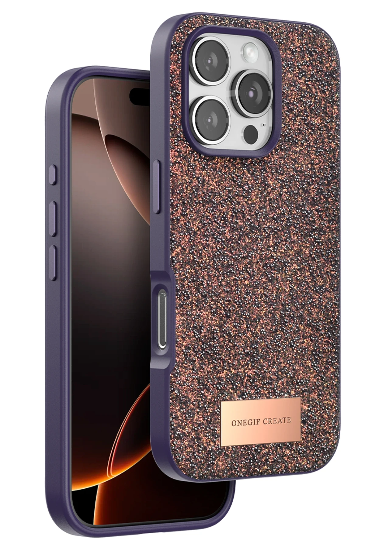 Onegif iPhone 16 Pro Max Bright Simli Kapak - Derin Mor