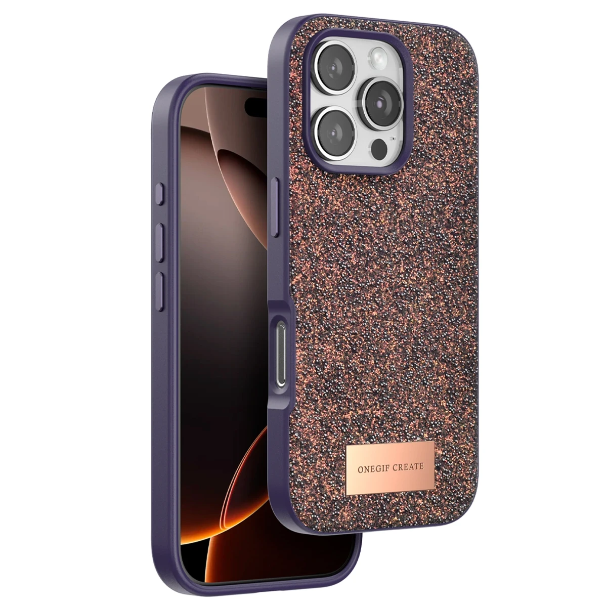 Onegif Apple iPhone 16 Pro Max Bright Simli Kapak - Derin Mor