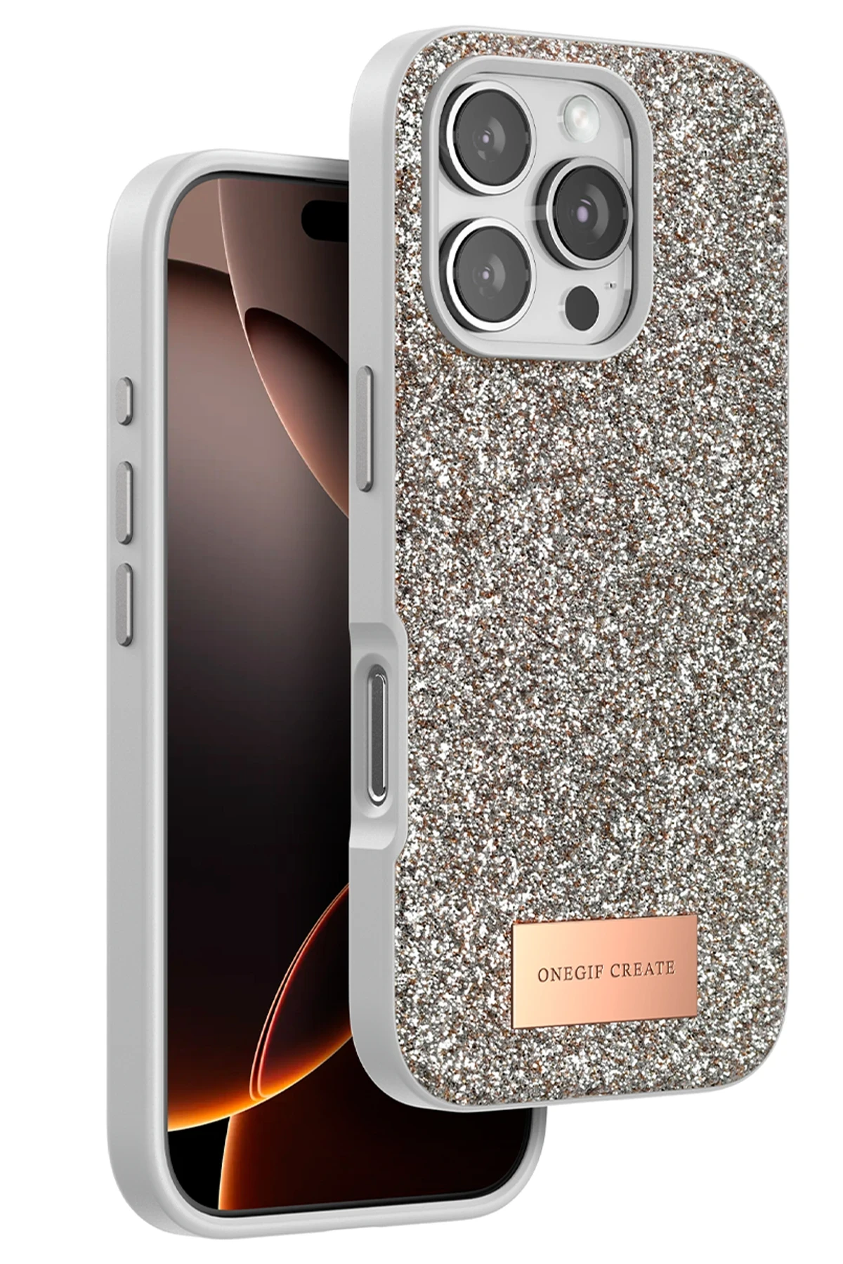 Onegif iPhone 16 Pro Max Bright Simli Kapak - Gold