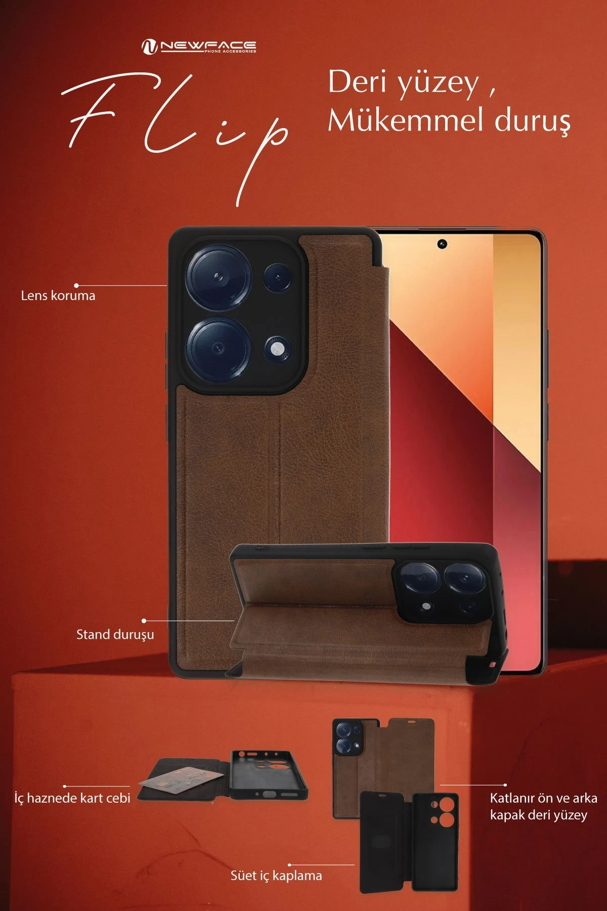 Newface Xiaomi Redmi Note 13 4G Kılıf Flip Cover - Siyah — görsel 3