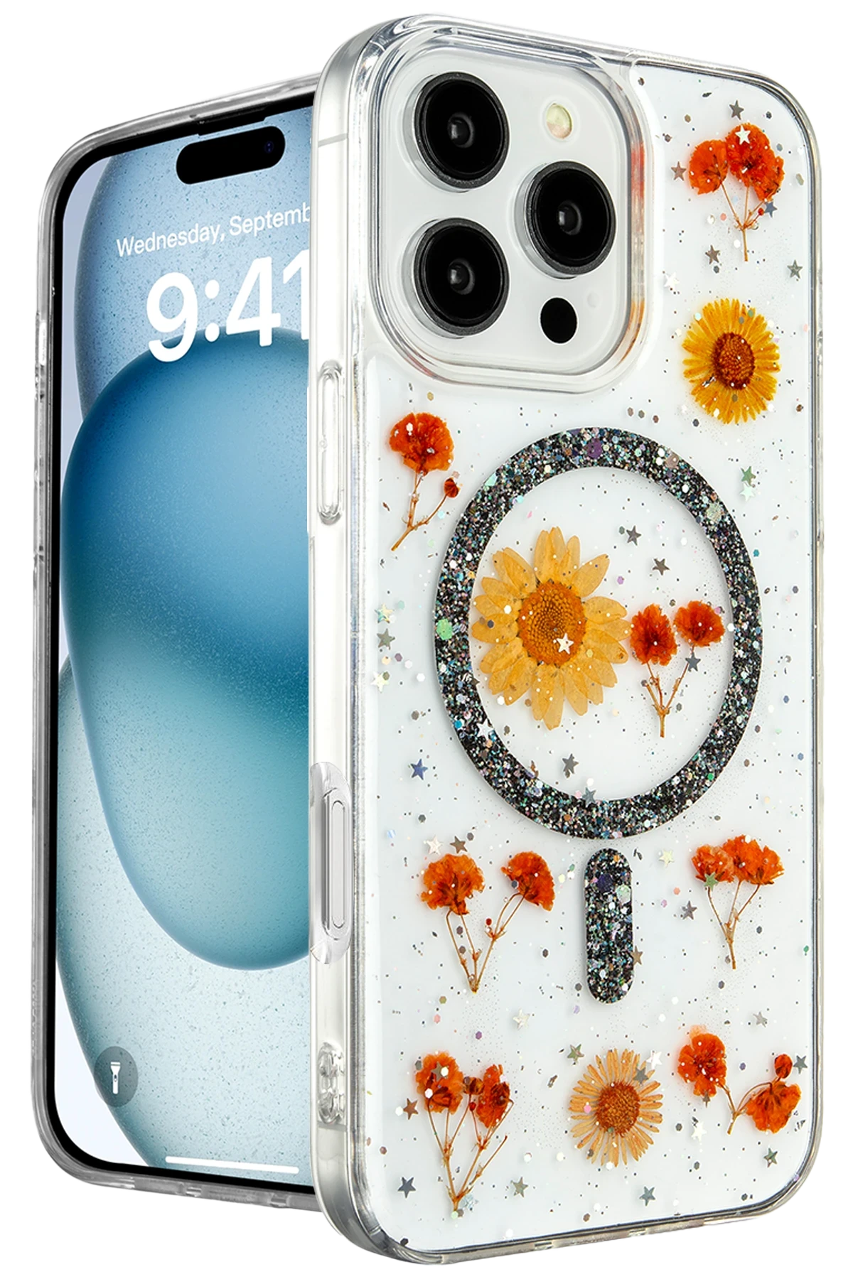 Newface iPhone 16 Pro Max Kılıf Daisy Simli Magsafe Kapak - Siyah