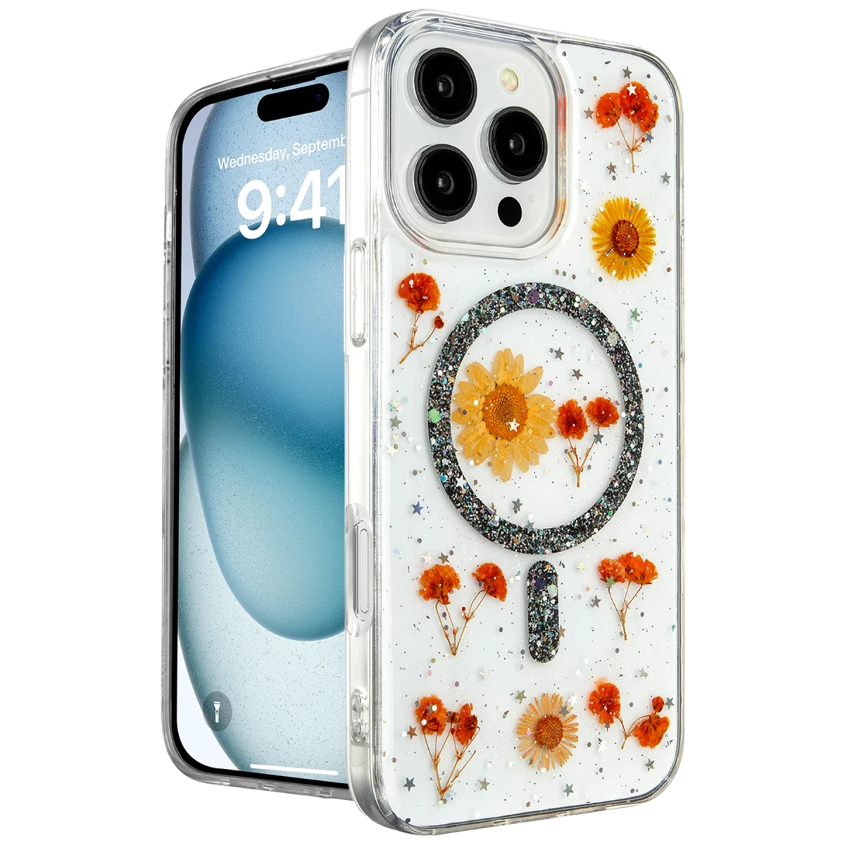 Newface Apple iPhone 16 Pro Max Kılıf Daisy Simli Magsafe Kapak - Siyah — görsel 4