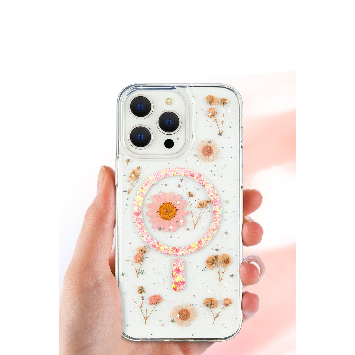 Newface Apple iPhone 16 Pro Max Kılıf Daisy Simli Magsafe Kapak - Siyah — görsel 9