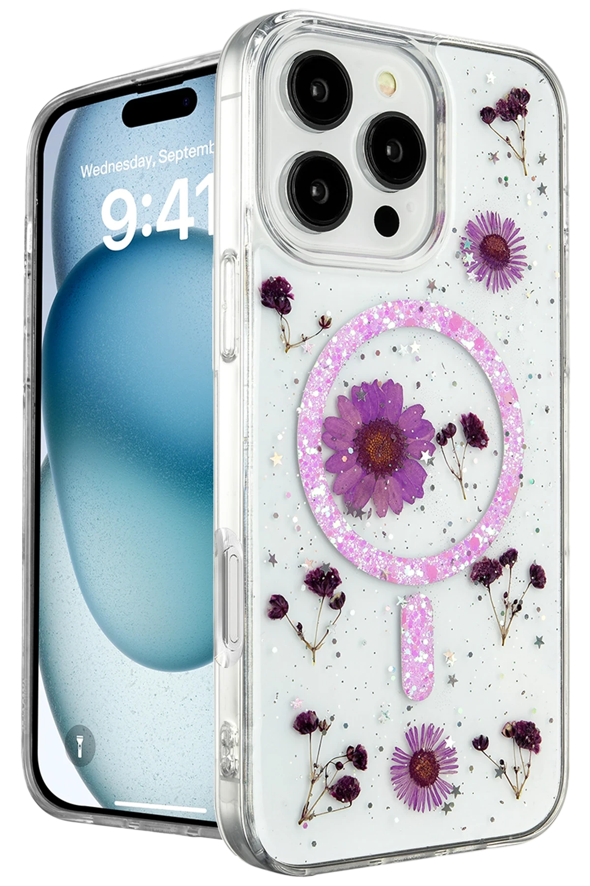 Newface iPhone 16 Pro Kılıf Daisy Simli Magsafe Kapak - Mor