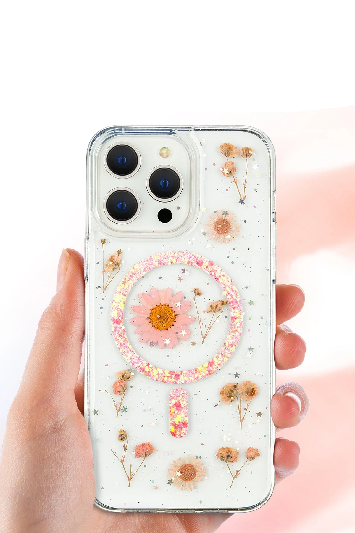 Newface Apple iPhone 16 Plus Kılıf Daisy Simli Magsafe Kapak - Siyah — görsel 3