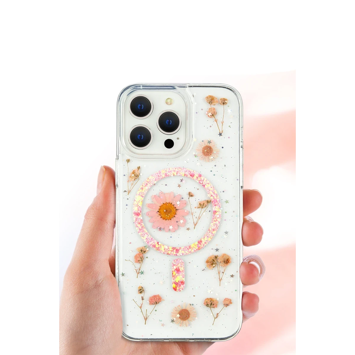 Newface Apple iPhone 16 Plus Kılıf Daisy Simli Magsafe Kapak - Siyah — görsel 6