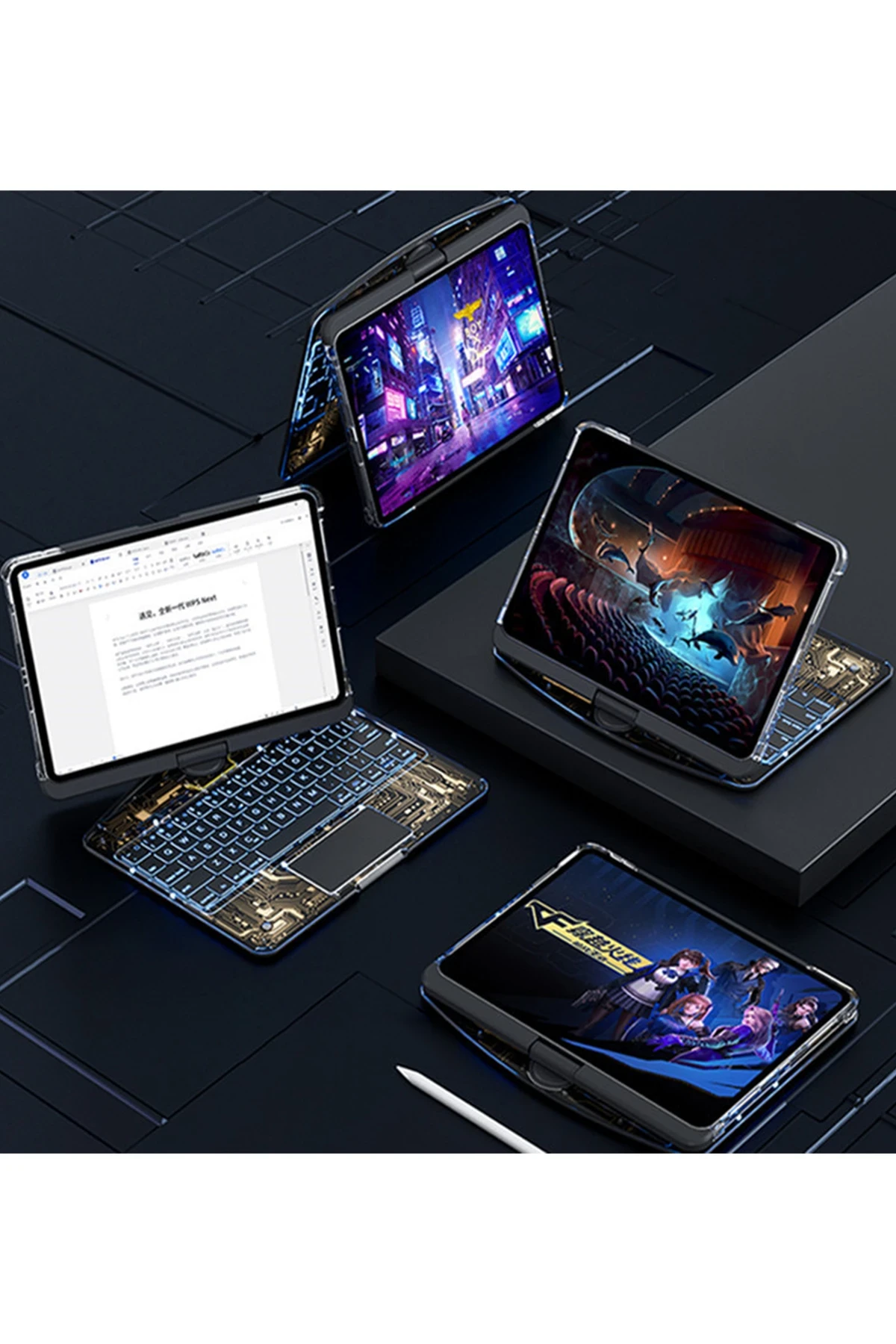 Newface JP11 iPad Pro 11 (2022) Kılıf Vales Dönen Ledli Klavyeli Tablet Kılıfı - Siyah