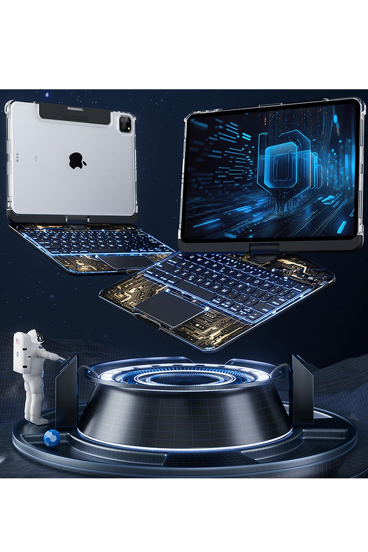 Newface JP11 iPad Pro 11 (2022) Kılıf Vales Dönen Ledli Klavyeli Tablet Kılıfı - Siyah