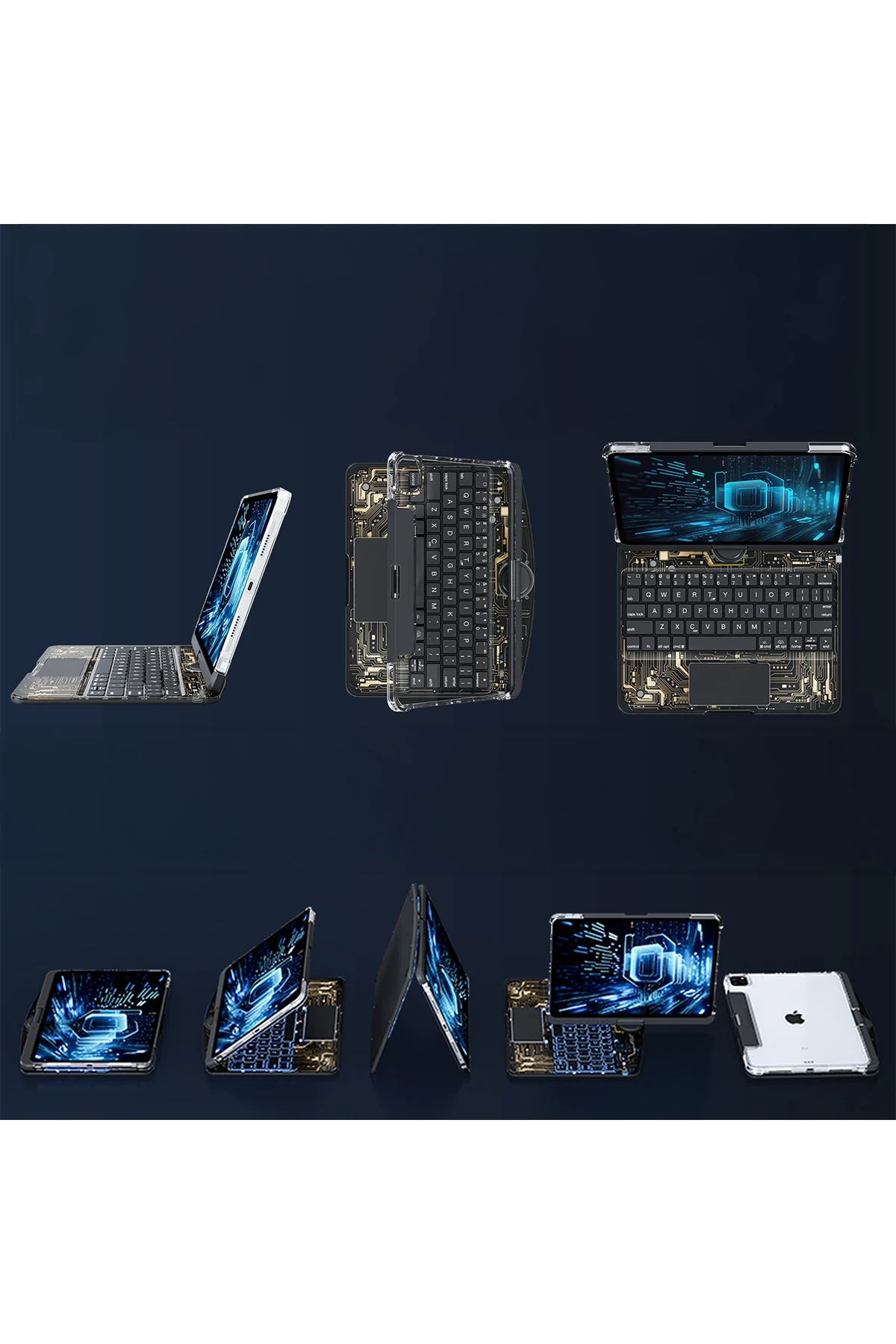 Newface Apple JP11 iPad Pro 11 (2022) Kılıf Vales Dönen Ledli Klavyeli Tablet Kılıfı - Siyah — görsel 6