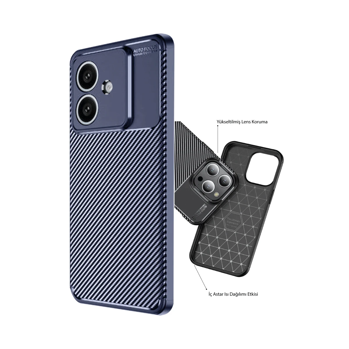 Newface Oppo A3 Kılıf Auto Focus Karbon Kapak - Lacivert