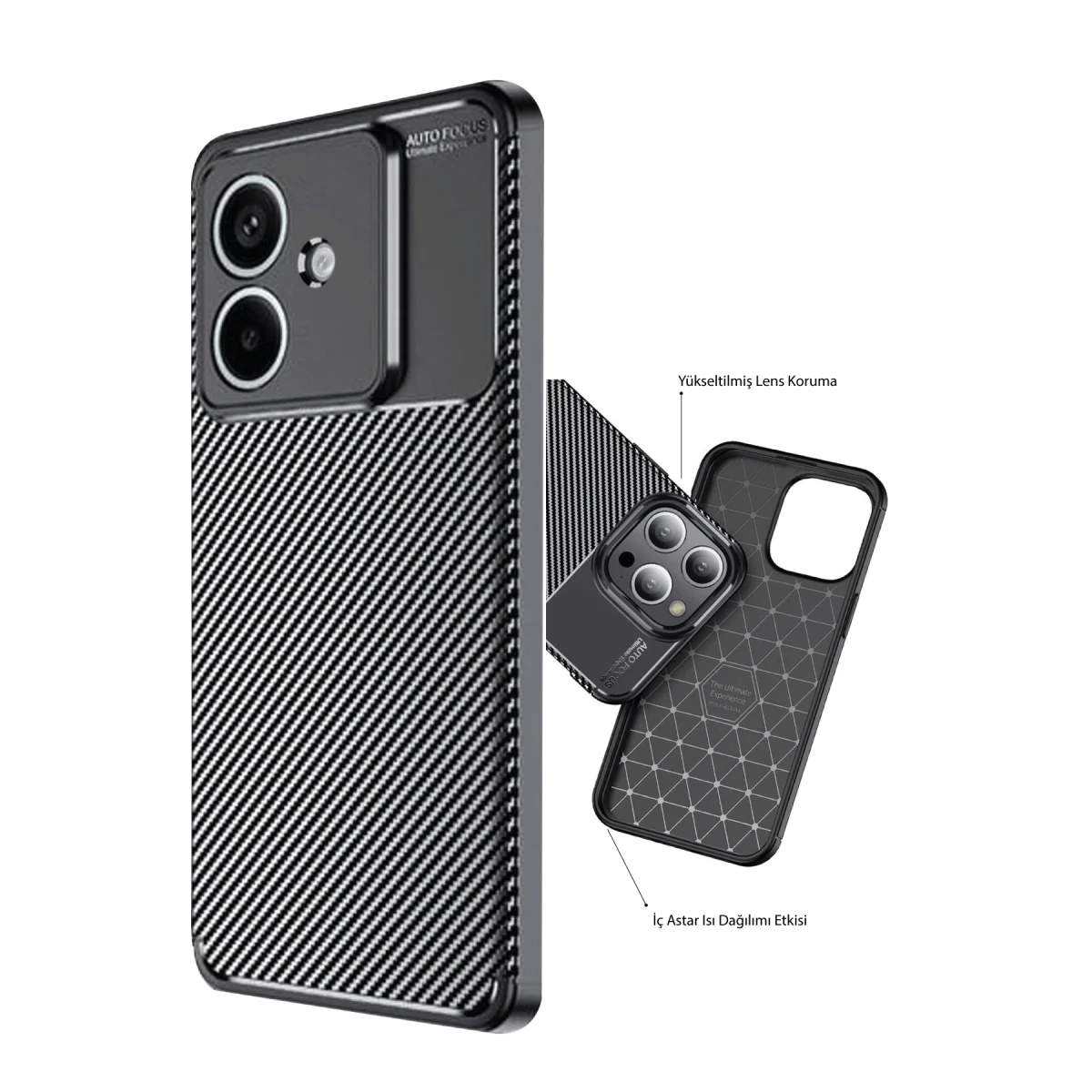 Newface Oppo A3 Kılıf Auto Focus Karbon Kapak - Siyah — görsel 6