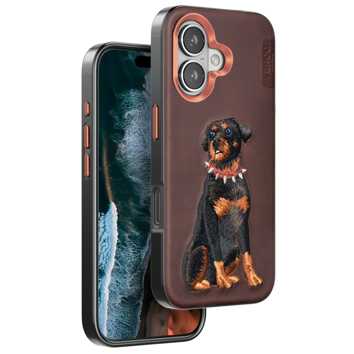 Venco Apple iPhone 16 Perma Desenli Kapak - Koyu Kahve